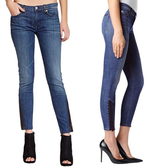 HUDSON Women’s Crop Rita Super Skinny Jeans Leather Trim 24 - Picture 1 of 11